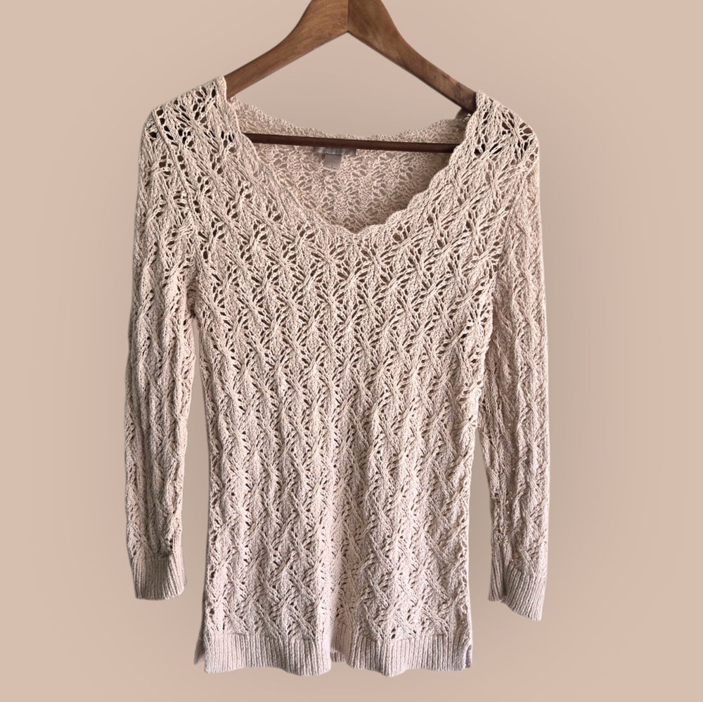 LOFT Ivory Crochet Top Size Small Y2k 3/4 Sleeve Boho